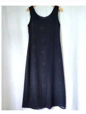 Vintage Zahra Made in Canada Floral Burnout Maxi Dress Lined Charcoal Black M